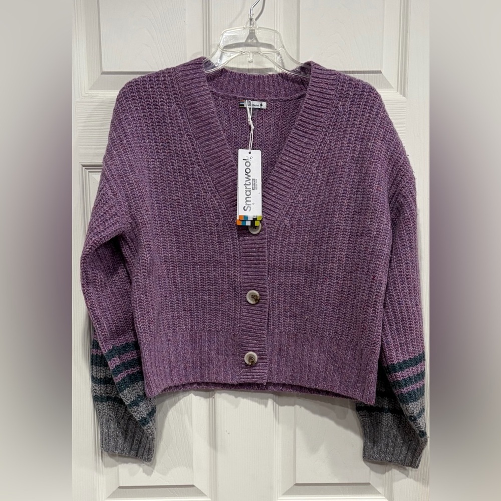 Smartwool Women's Medium Cozy Lodge Cropped Cardigan Sweater Lavender NWT